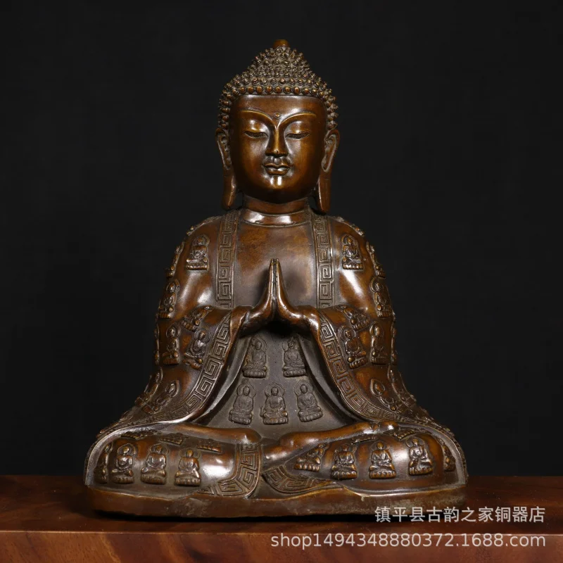 Pure Copper Hundred Clothes Shakyamuni Tathagata Buddha Statue Lotus Ten Thousand Buddhas Ornament Craft Gift Orna