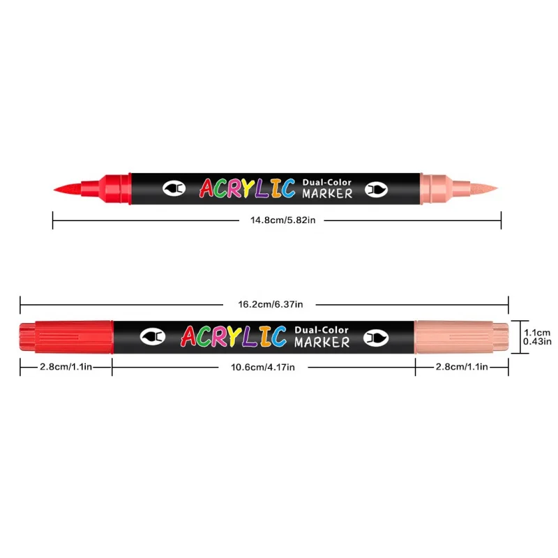 24-72 Colors Acrylic Paint Markers with 12-36Dual-Color Brush Tips, Double Tips Acrylic Paint Pens for Rocks, Eggs, Wood, Rock