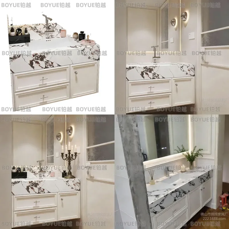 for American French Style Bathroom Cabinet Oak Wash Basin Cabinet Slate Seamless Basin Toilet Washstand
