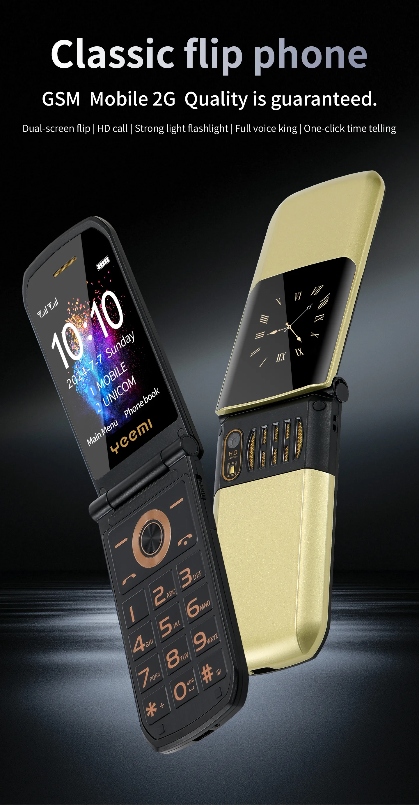 YeeMI S7A GSM 2G Mobile Phones 2.4'' Flip Feature Phone Dual SIM Bluetooth Large Font for Elderly Phone