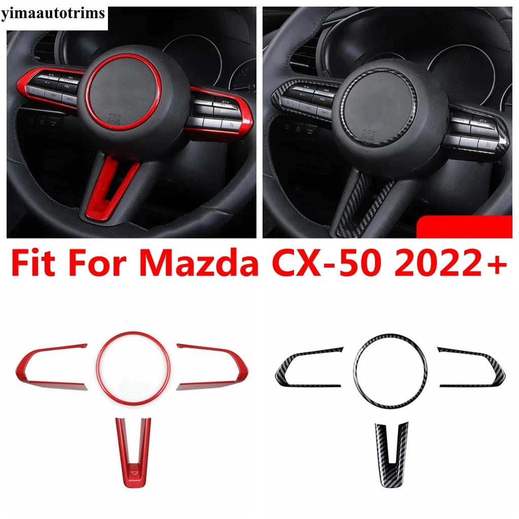 

Steering Wheel Switch Button Frame Decoration Cover Trim For Mazda CX-50 2022 - 2024 ABS Carbon Fibre / Red Accessories Interior