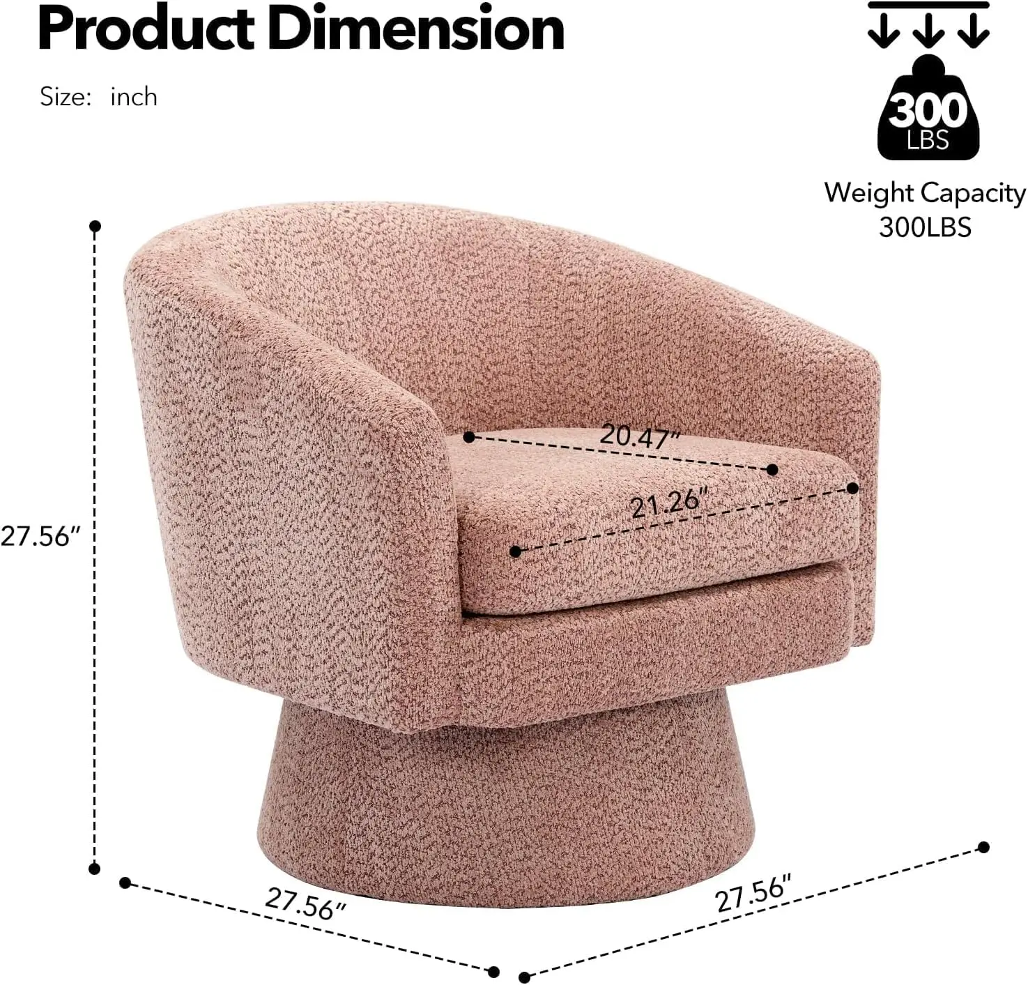 360° Swivel Accent Reading Chair - Chenille Lounge Single Sofa with Storage, Modern Club Armchair for Living Room, Bedroom & Office(Pink)