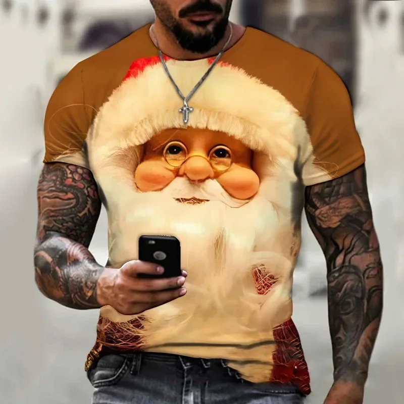 Funny Santa Claus Graphic T shirts Fashion 3D Print Men's T-Shirts Hip Hop Trend X'mas Clothing Casual O-neck Short Sleeve Tops