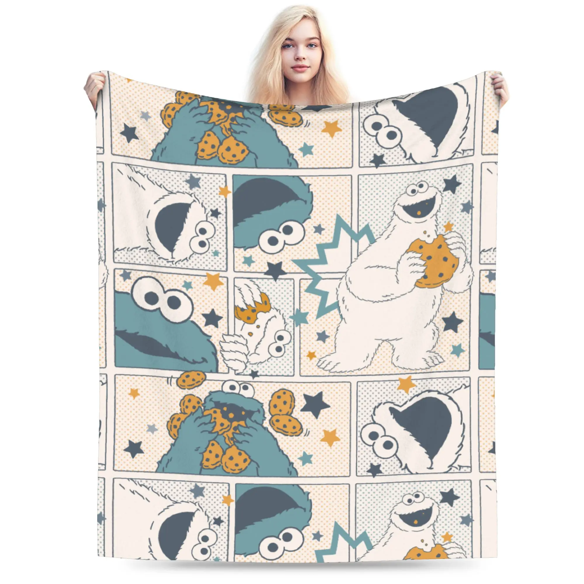 Manta de monstruos y galletas de las calles dulces sesame, manta fina de felpa de lana Coral para invierno, ropa de cama para el hogar y al aire libre