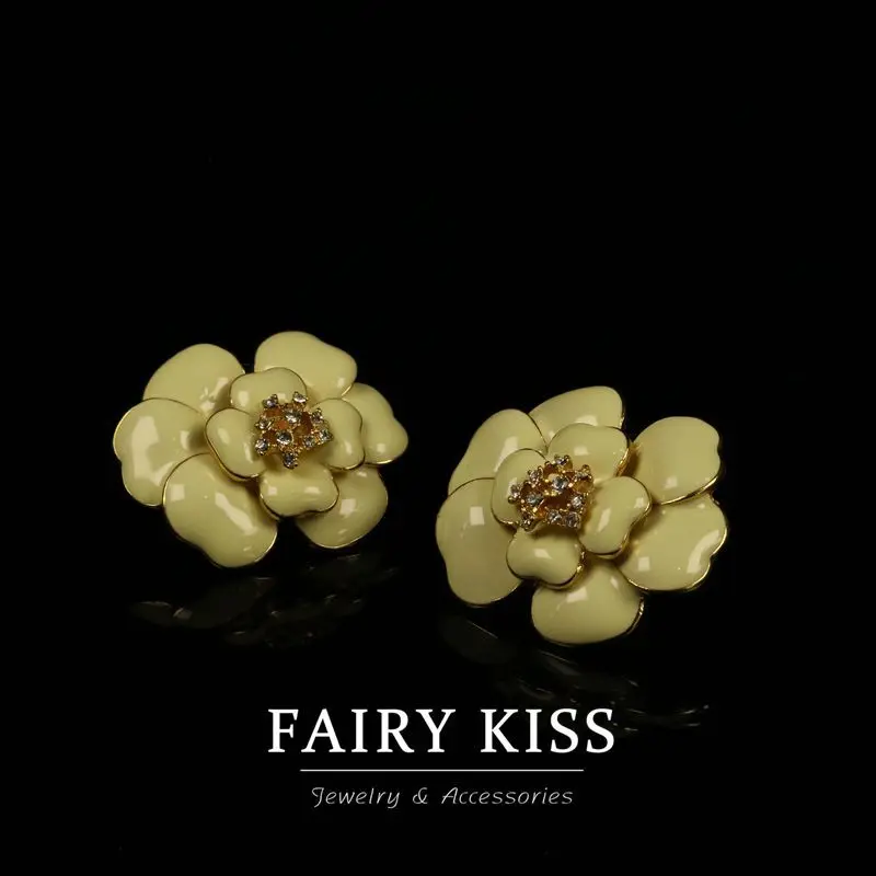 Simple All-Match Handmade Enamel Flower Stud Earrings High-Grade Design Elegant Graceful Classic Style All-Match Earrings