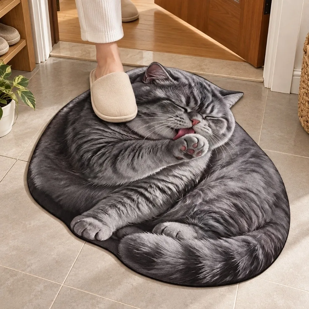 Absorbent 3D Cat Print Doormat Non Slip Quick Dry Bedroom Floor Mat Durable Lifelike Animal Bathroom Rug Entryway Decor