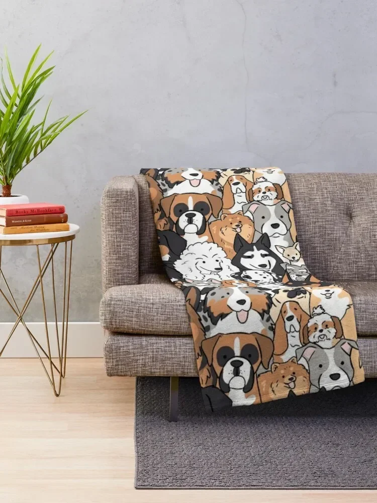 So manny dogs! A cute cartoon dog breeds illustration pattern Throw Blanket Flannel warm winter Designers Blankets