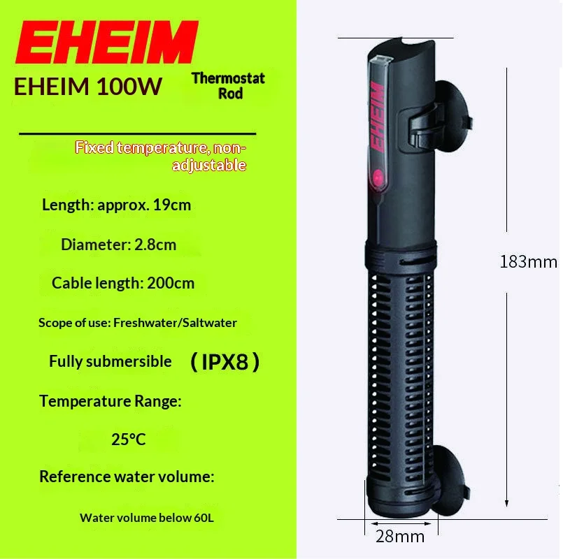 EHEIM 25 ℃   Aquariumverwarming met constante temperatuur, automatische temperatuurregeling voor kleine vissen, schildpadden en zowel zoet- als zoutwateraquaria.