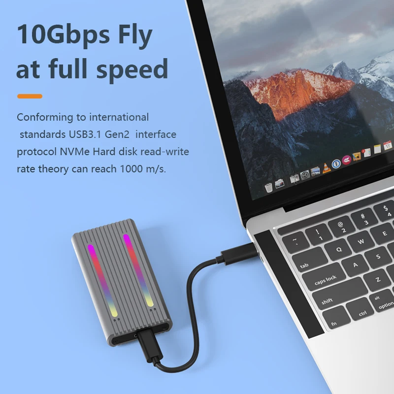 10Gbps USB3.1 M.2 NVMe\\SATA SSD Enclosure With Type C to USB Line RGB Solid State Drive Case For Windows Mac OS Linux Android