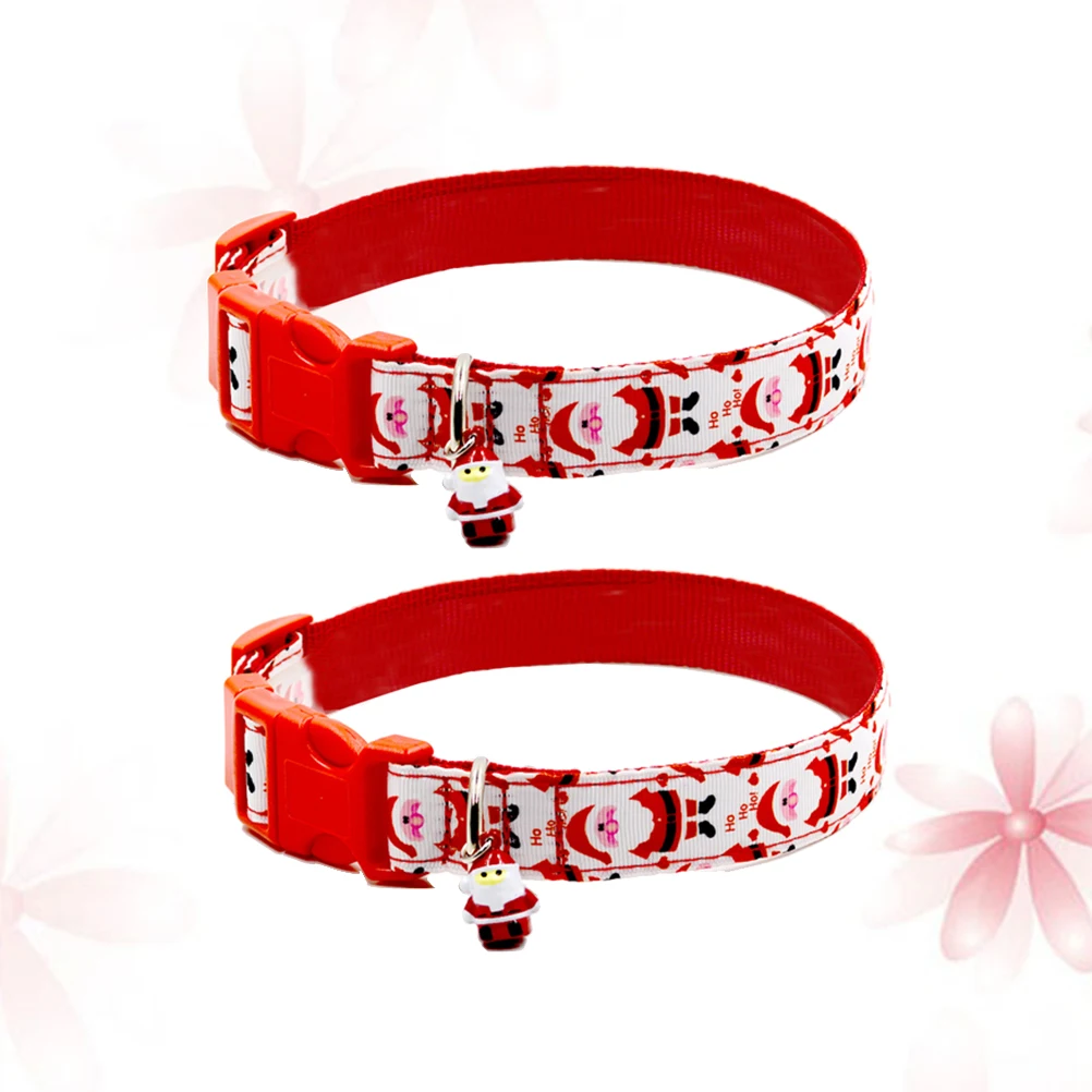 

2Pcs Christmas Santa Claus Pet Collar Adjustable Printed Small Dog Cat Nylon Collar Quick Release Buckle Pet Accessories