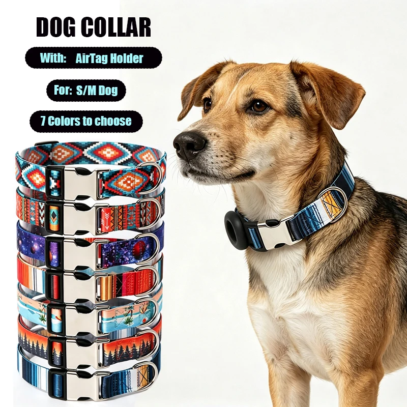 Verstellbares Haustierhalsband mit Airtag-Halter, Anti-Verlust-Hundehalsband, 7 Designs, Hundehalskette für kleine/mittlere Hunde
