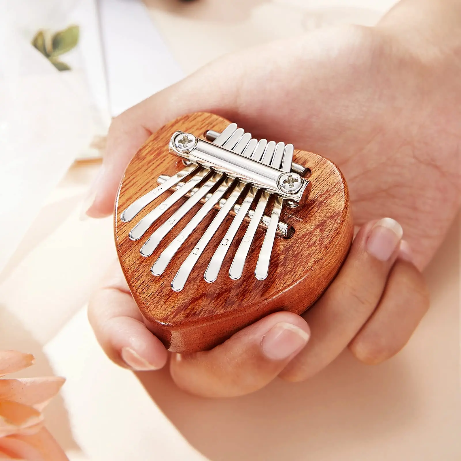 Mini Kalimba 8 Key Thumb Piano 1 Pack Love Style Cute Instrument Portable Exquisite Gift Set for Kids