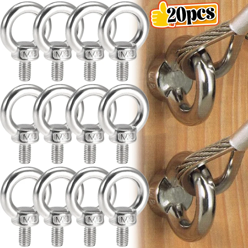 

1/20pcs Lifting Eye Bolts Screw Stainless Steel Sliver Heavy Duty Hole Screw for Hanging Fixing Wire Rope Lifting Ring Eyebolt