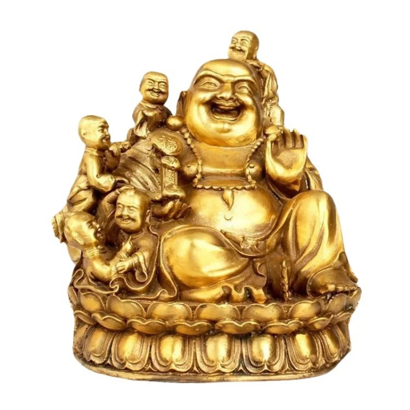 Five-Character , Laughing Statue, Maitreya , Brass Buddha Ornament for Good Fortune view 5