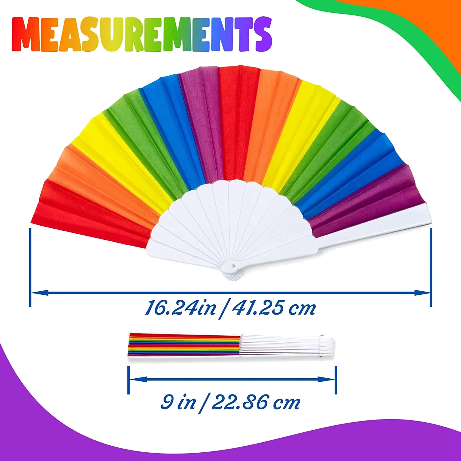 Rainbow Fans, 12-Pack Fans, Rainbow LGBTQ Portable Folding Fans, Folding Hand Fans Party Decorations