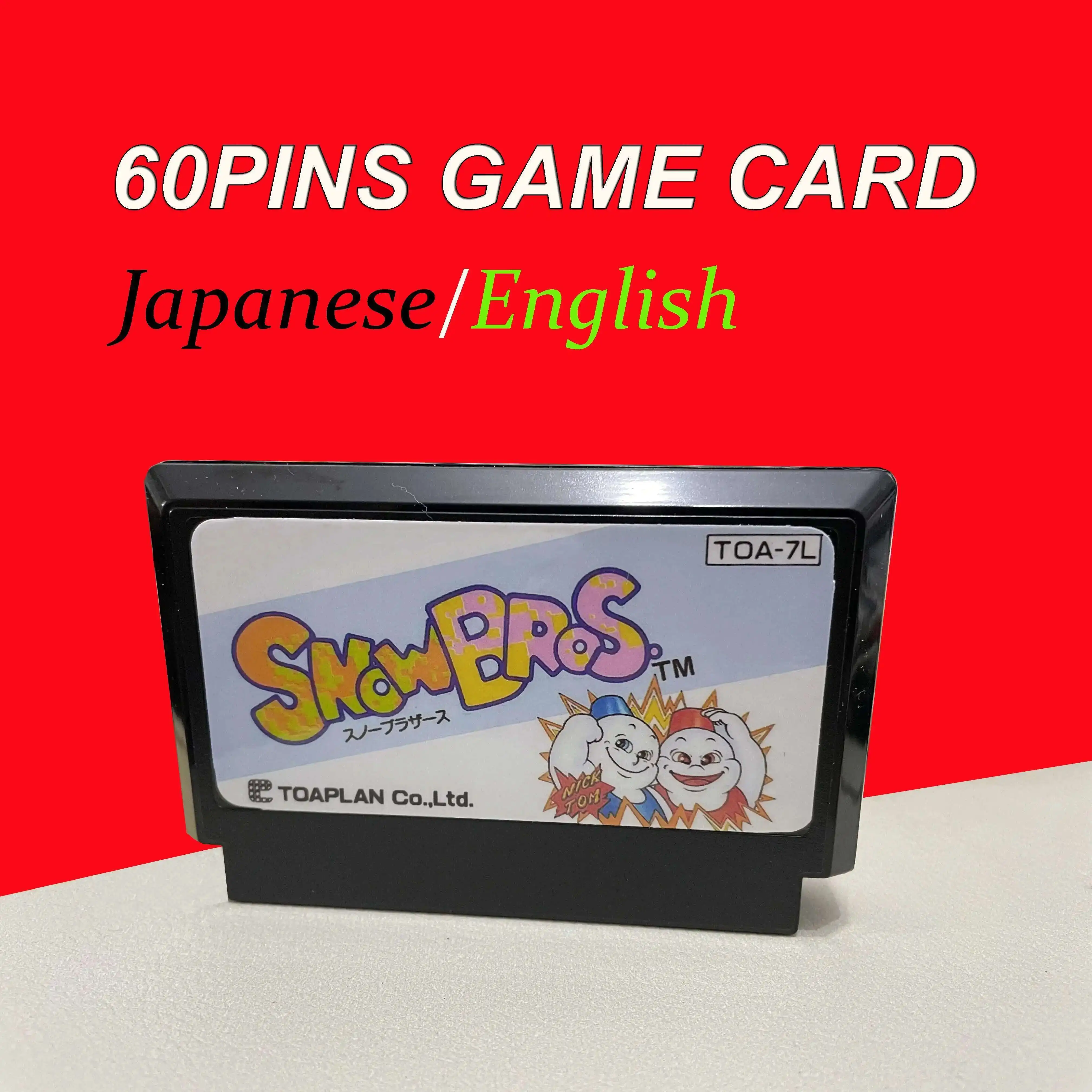 Cartucho de juego Snow Brothers de 60 pines versión japonesa/inglés carcasa negra para consolas de juegos de 8 bits y 60 pines