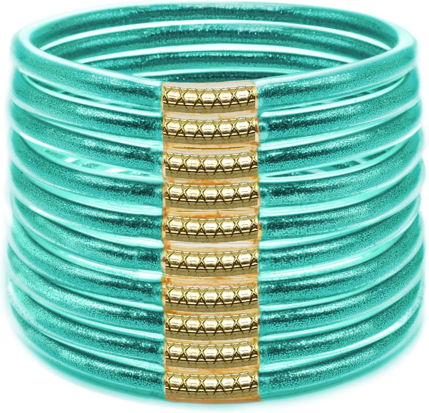 9Pcs/set Glitter Bracelet Buddhist Jonc Bangles Waterproof Bangle Jelly Bracelets for Women Girls Birthday Mother's Day Party