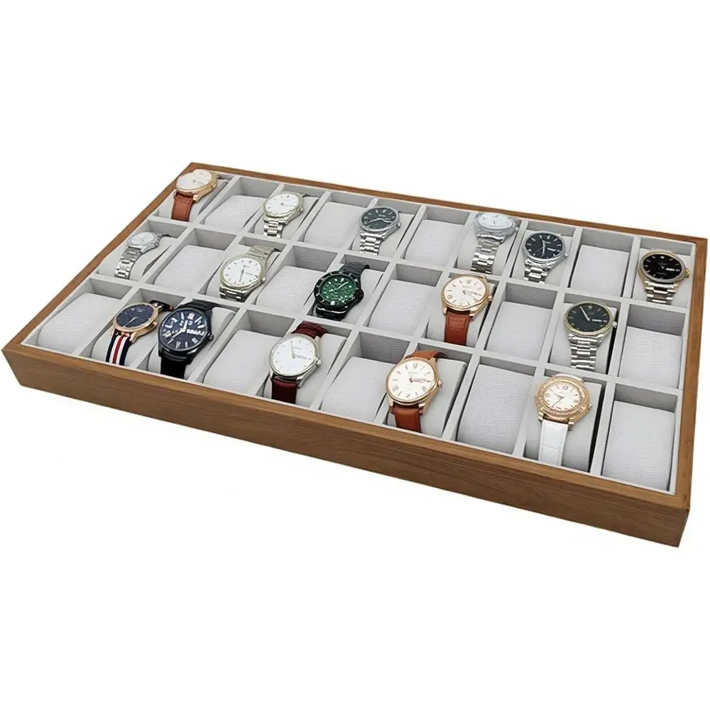 

Деревянный органайзер для часов и украшений - подставка-витрина на 24/30 ячеек со съемными подушечками для хранения мужских и женских изделий