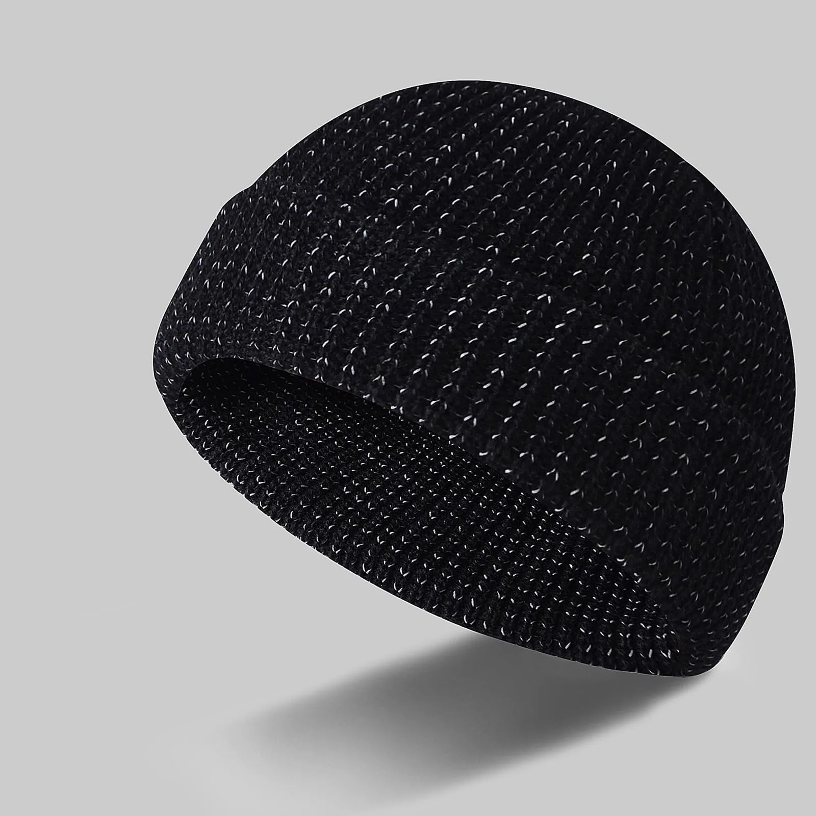 Casual Men Reflective Beanie Hat Solid Color Knitted Hat For Men Autumn Winter Hip-Hop Skullies Caps Bonnet