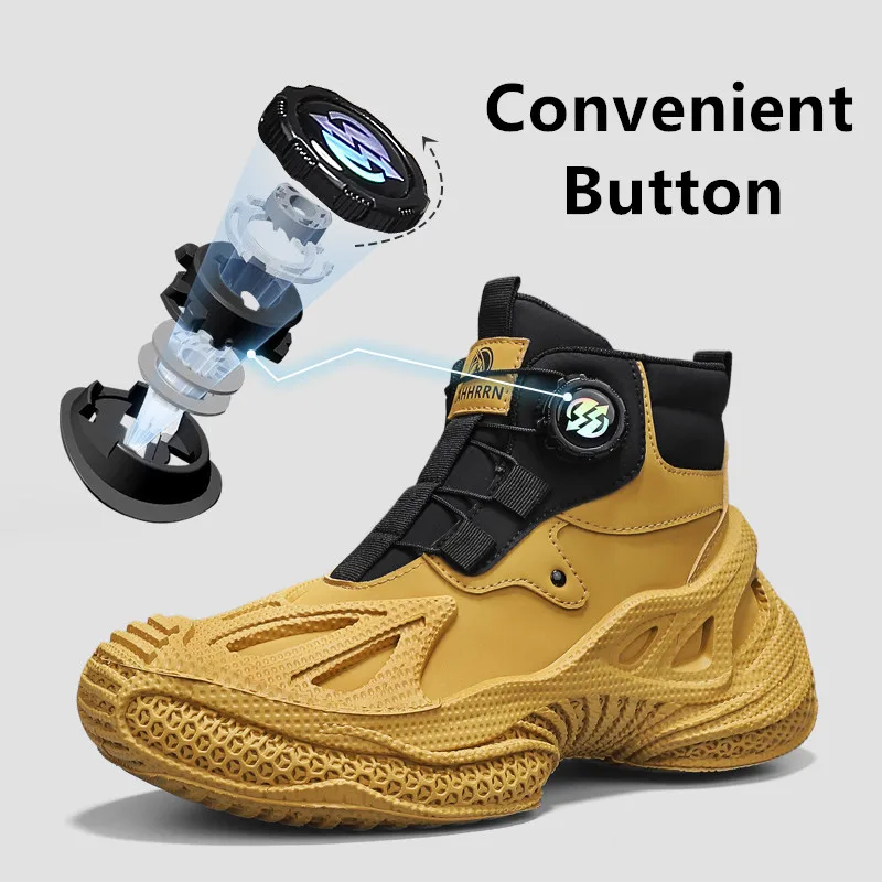 

Модные желтые высокие туфли для мужчин, дизайн меха с вращающимися пуговицами, мужская обувь на платформе, удобные нескользящие мужские повседневные кроссовки