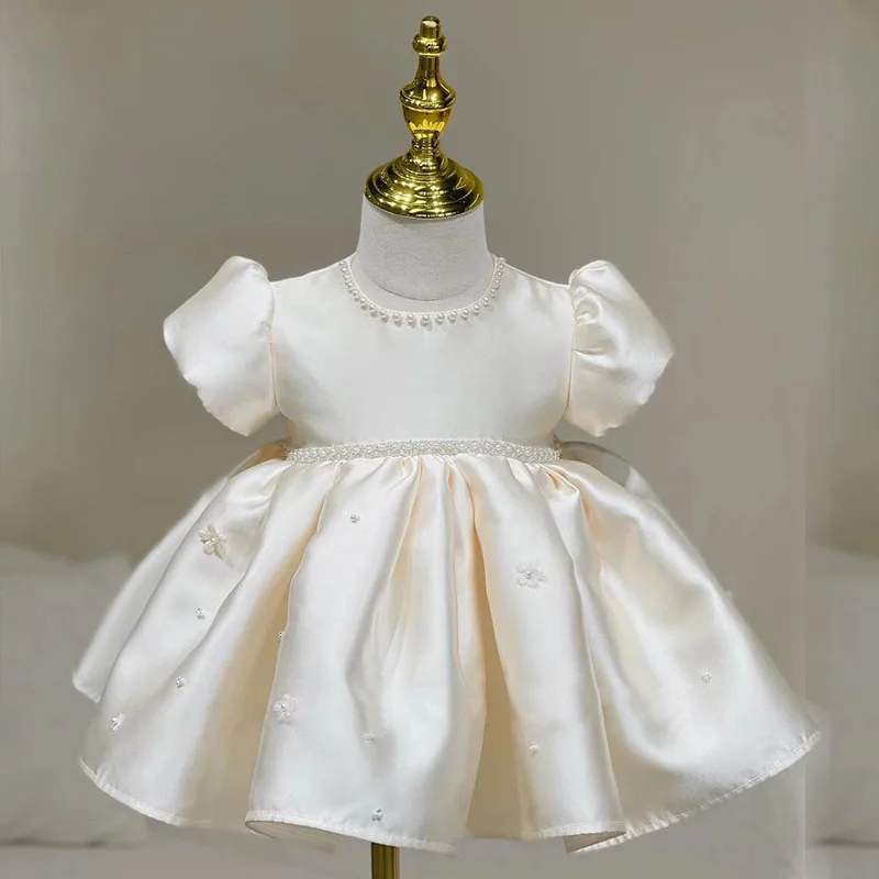 Infant Cute White Princess Dress Baby Girls Birthday Party Elegant Beading Dresses Christmas Prom Children Classic Ball Gowns