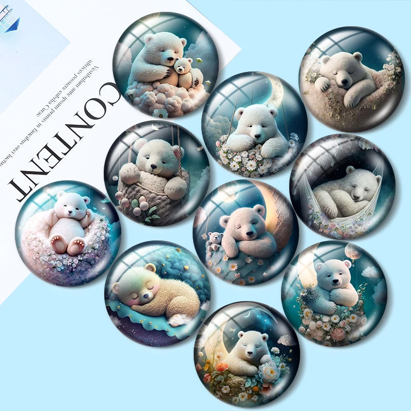 Moon Star Garland Cute Bear 10pcs Round Photo Glass Cabochon 12mm/16mm/18mm/25mm Demo Flat Back Making Findings