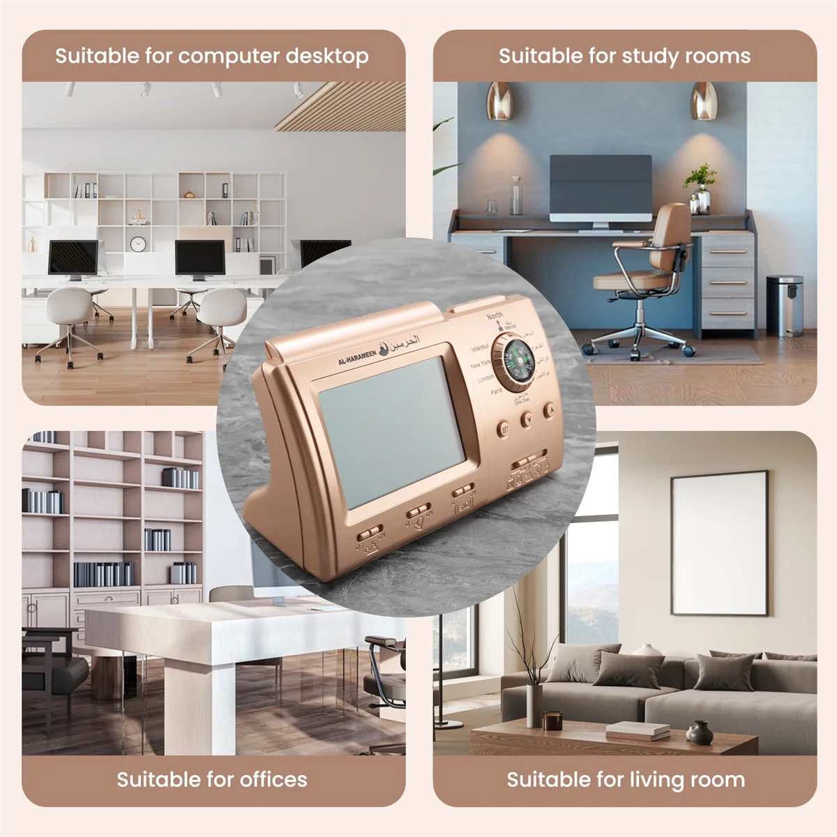 Top A474I Automatic Digital Clock Islamic Azan Muslim Prayer Alarm Azan Clock for Desktop Table Clock Home Decorations Gold