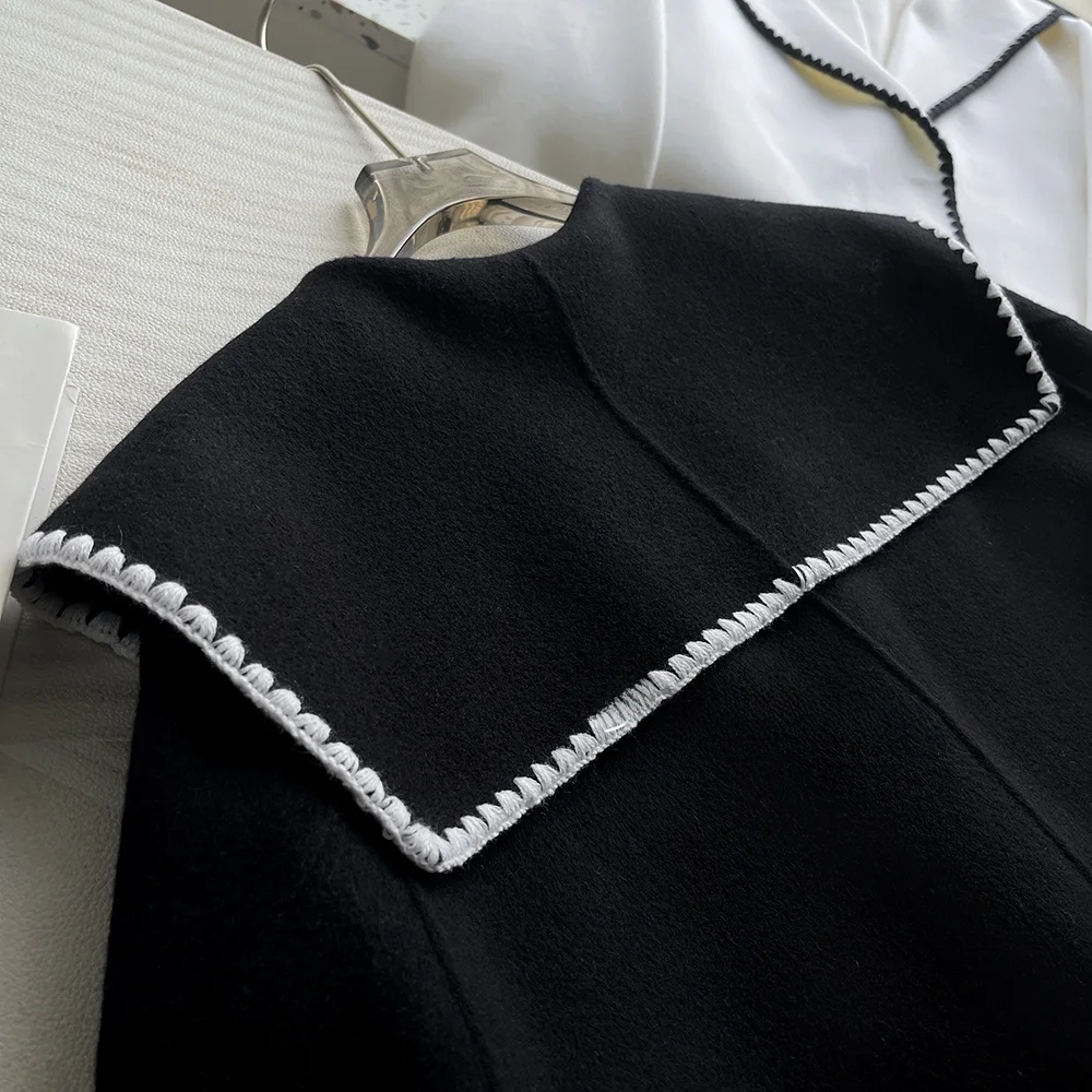 

Двустороннее шерстяное пальто с воротником темно-синего цвета 00, сшитое вручную корейское женское шерстяное пальто, зимнее пальто Long Sve