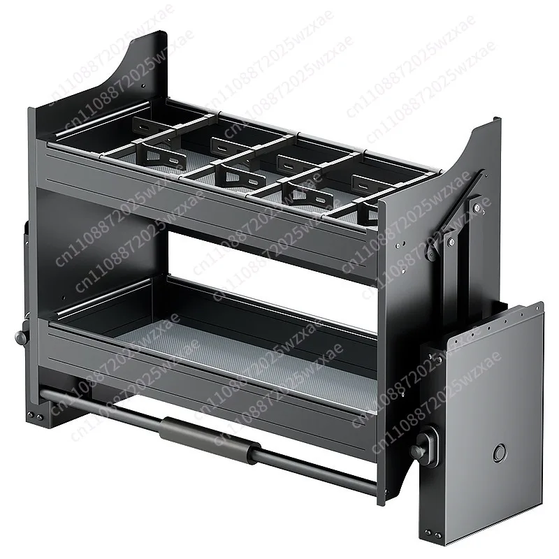 Wall Cupboard with Damping Lifting Basket Kitchen Cabinet Top Cabinet Drop-down Storage Rack Seasoning Aluminum Alloy Lower