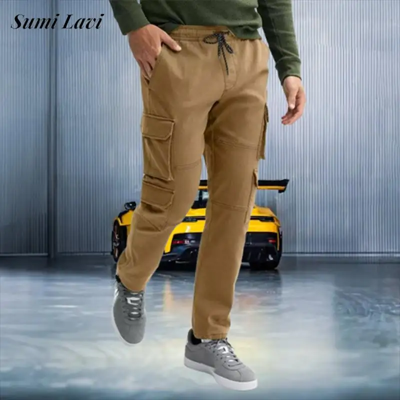 

New Fashion Men's Cargo Pants Solid Color Drawstring Lace-up Casual Pants Men 2025 Autumn Daily Leisure Trousers