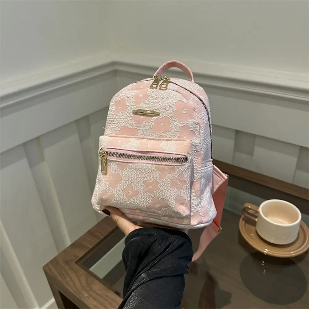 

Trendy Canvas Flower Backpack Pu Leather Floral Students Schoolbag Large Capacity Handbag Storage Bag Ladies/Girls