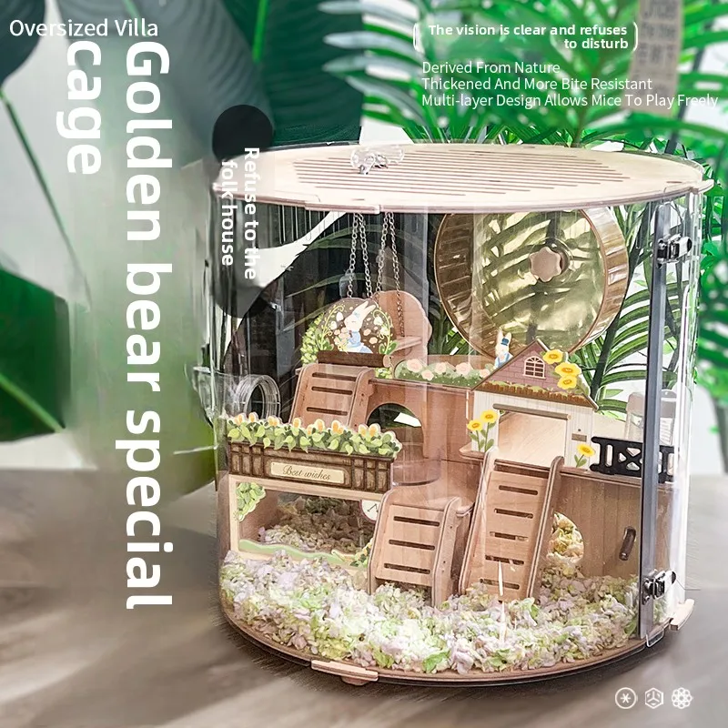 

Hamster Cage Transparent Box Chew Proof Large Space Double Layer Luxury Villa for Golden Hamster
