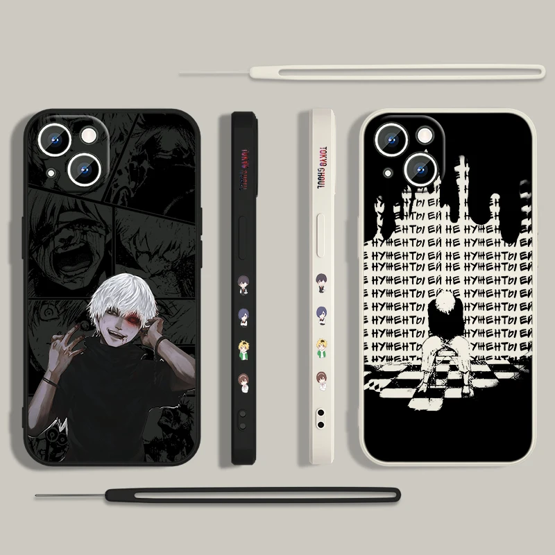 Anime Tokyo Ghou Kaneki Ken Phone Case For Apple iPhone 15 14 13 12 11 Pro Max Plus 8 7 SE Liquid Left Rope Capa Cover