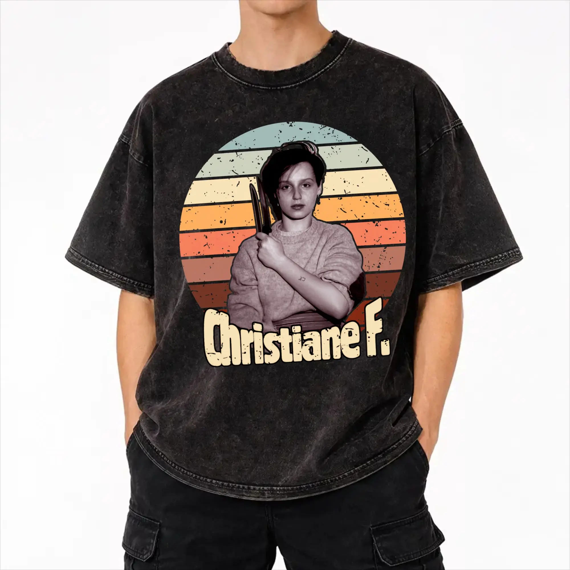 Christiane F. – Wir Kinder vom Bahnhof Zoo Outfit Washed T Shirts Men Women Streetwear Hip Hop T-Shirts Graphic  Tee Shirt