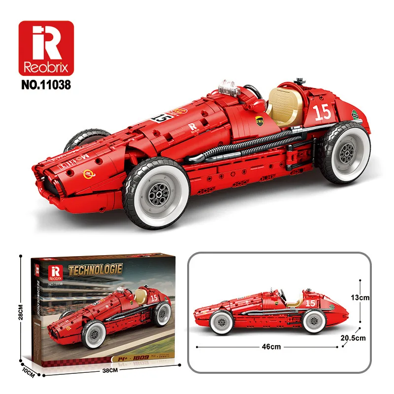 Reobrix 11038 Retro Formule 500 Racing Bouwsteenspeelgoed 1809 STUKS Educatief Vakantiecadeau voor kinderen Desktopdecoratie