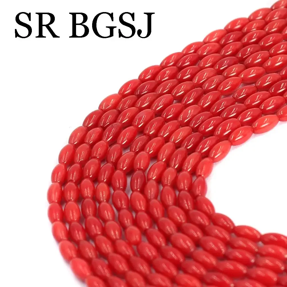 3x6mm Olivary Rice Red Natural Sea Bamboo Coral Loose DIY Small Seed Beads Strand 15