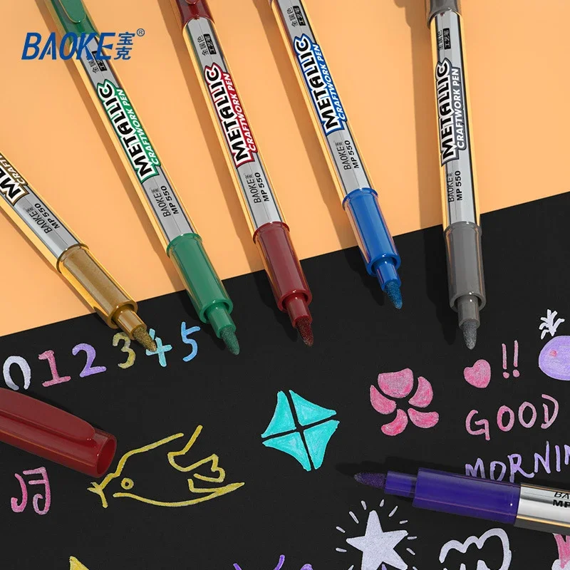 8 Colors Metallic Permanent Marker Pen Set Gold Silver Paint Markers for Black Paper Painting Ceramics Glass Brush & Medium Tip