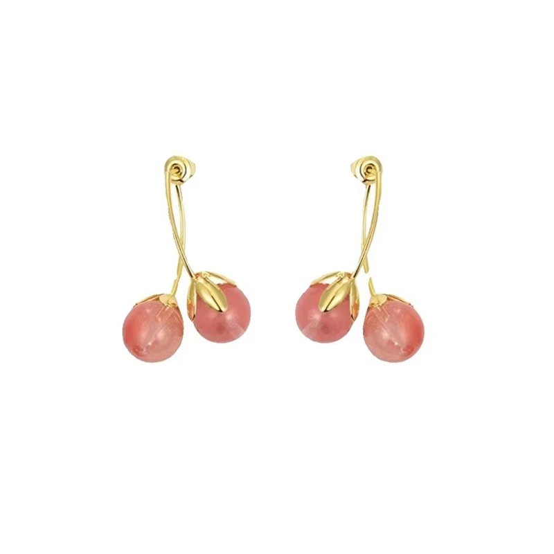 New Pink Tomato Earrings Sweet Cute Cherry Drop Earrings for Women Spring Summer Temperament Long Earring Party Jewelry Gift