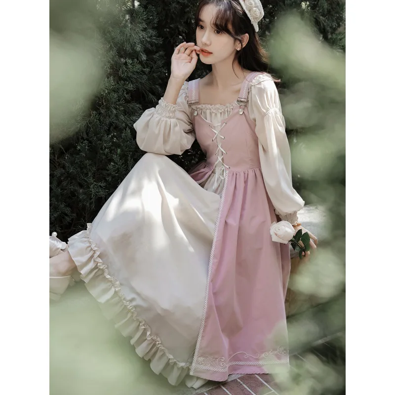 2026 New Autumn and Winter French Retro Waist-Controlled Slim Fit Sweet Lolita Detachable Two-Piece Long Dress