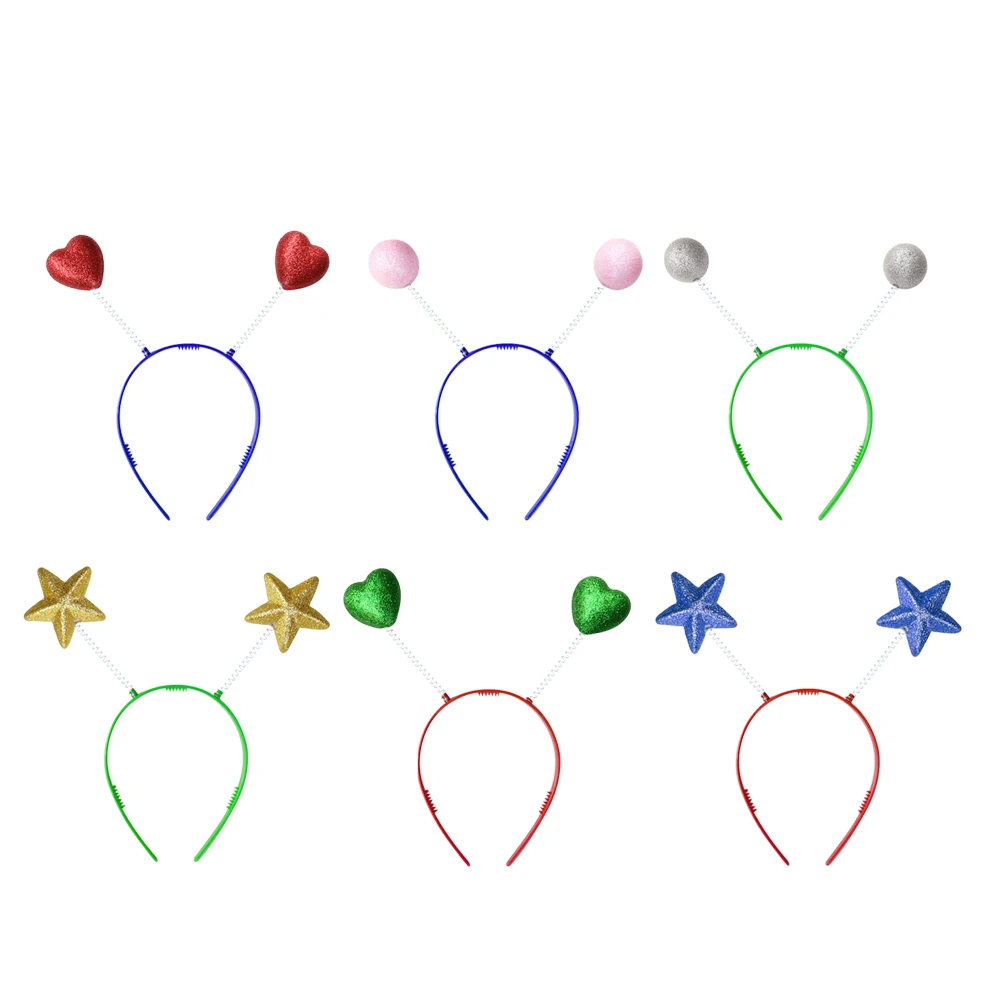 

12Pcs Festive Spring Hair Hoops Cute Foam Ball Heart Star Headbands For Children Girls Holiday Costume Accessory Random Color