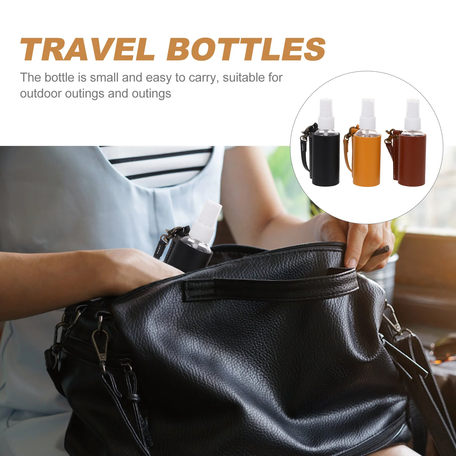 

3pcs Travel Bottles Perfume Spray Bottle Pu Plastic Leakproof Refillable Container For Shampoo Oil Keychain Holder