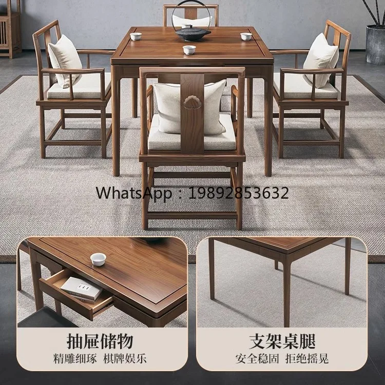 LYY Solid Wood Square Table Set New Chinese Zen Style Home Dining Table Small Apartment Natural Wood