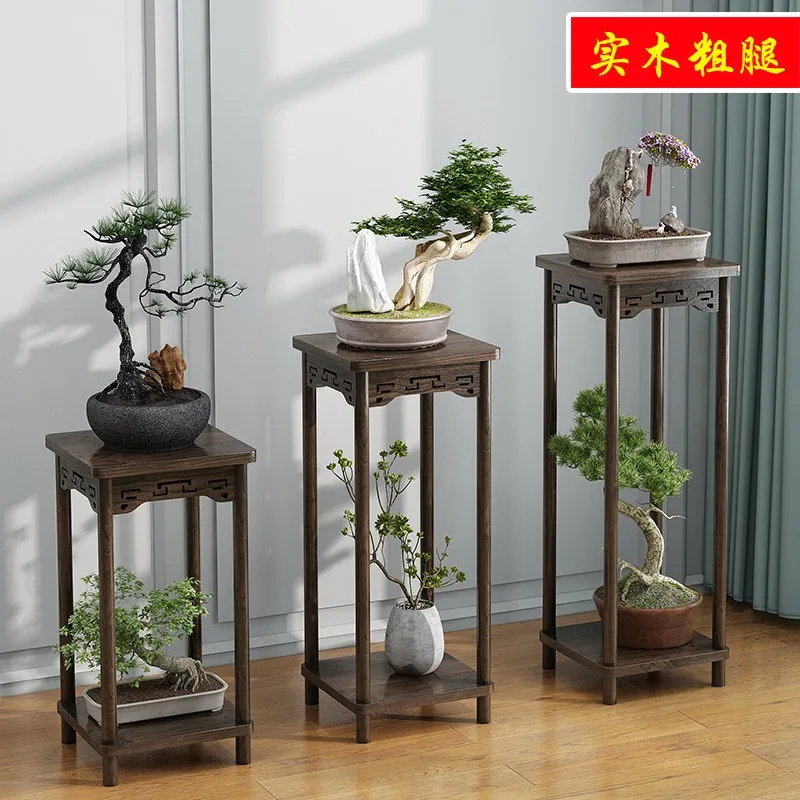Chinese Wood Tea Table, Light Luxury Antique Display Shelf for Plants & Curios, Practical Small Tea Desk for Living Room