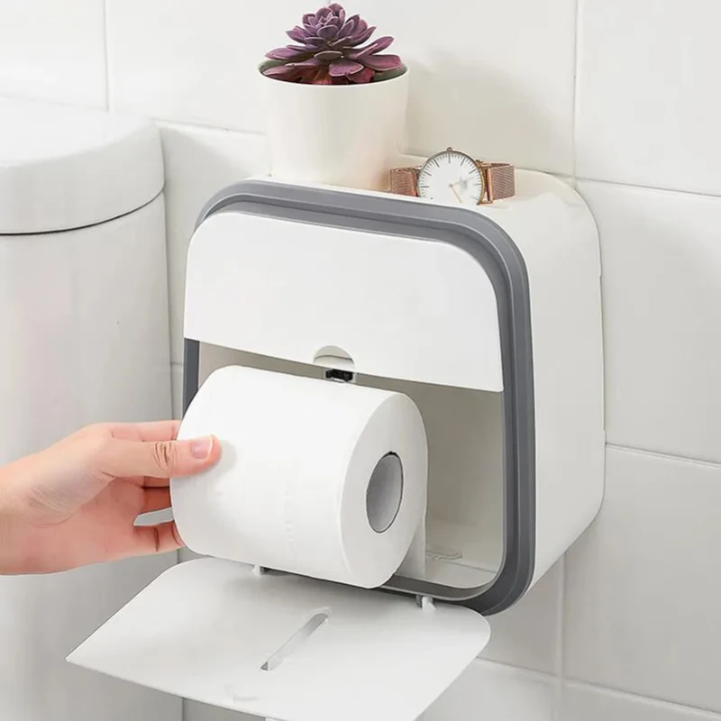 Doppelschichtige Taschentuchbox, wasserdichtes Toilettenpapier-Aufbewahrungsregal, an der Wand montierte Papierbox, kein Stanzen, kreativer Taschentuchhalter