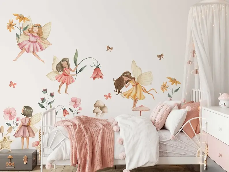 6Pcs Colourful Fairy Wall Stickers Girl Room Playroom Beautiful Fairy Wall Decals Bedrom Home Decor