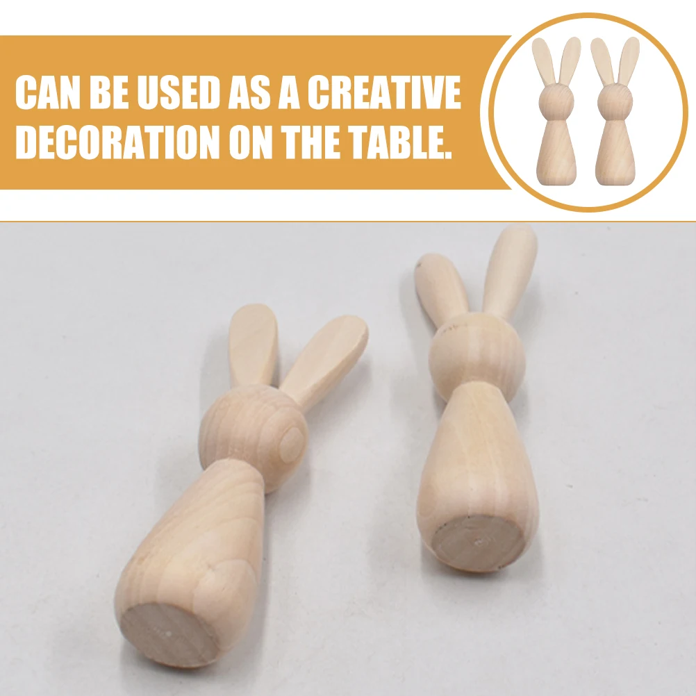 

2pcs Wooden Rabbit Ornament Mini Bunnies Craft Unpainted DIY Peg Decor Lightweight Creative Graffiti Supplies Handmade