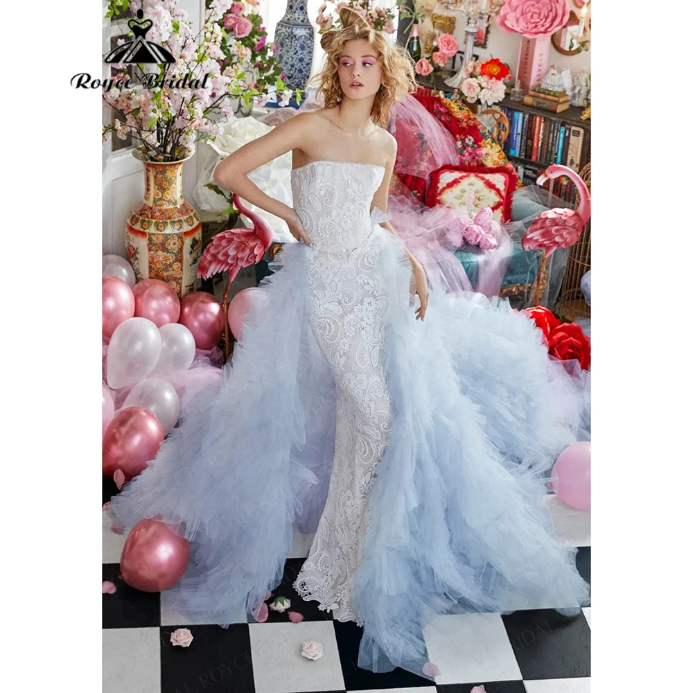 

Roycebridal 2025 New Luxury Full Lace Mermaid Wedding Dress Strapless Tiered Tulle Court Train Bridal Party Dresses Customized