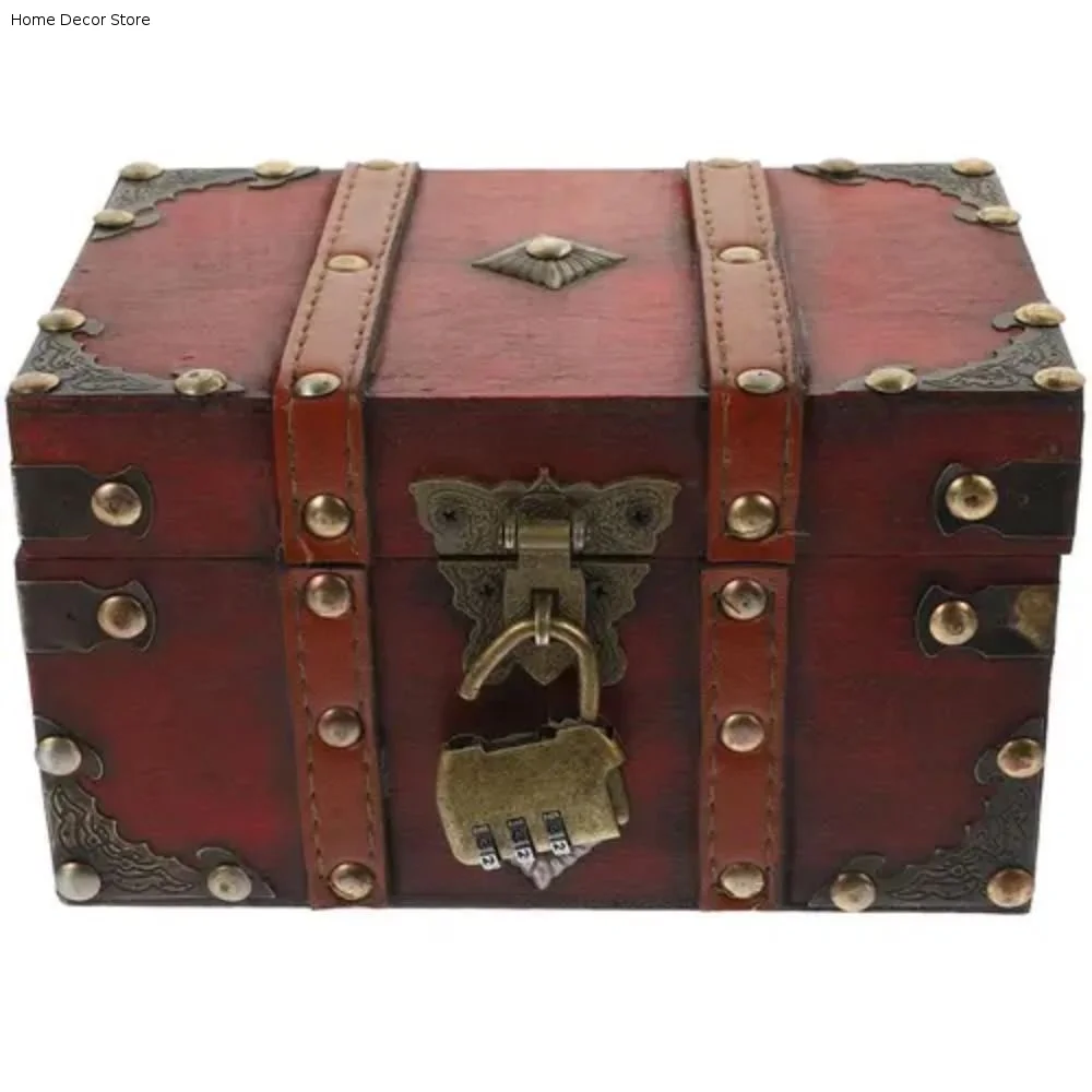 Organizer Vintage Wooden Treasure Box With Bronze Color Lock Antique Design Jewelry Box European Retro Style Treasure Chest Gift