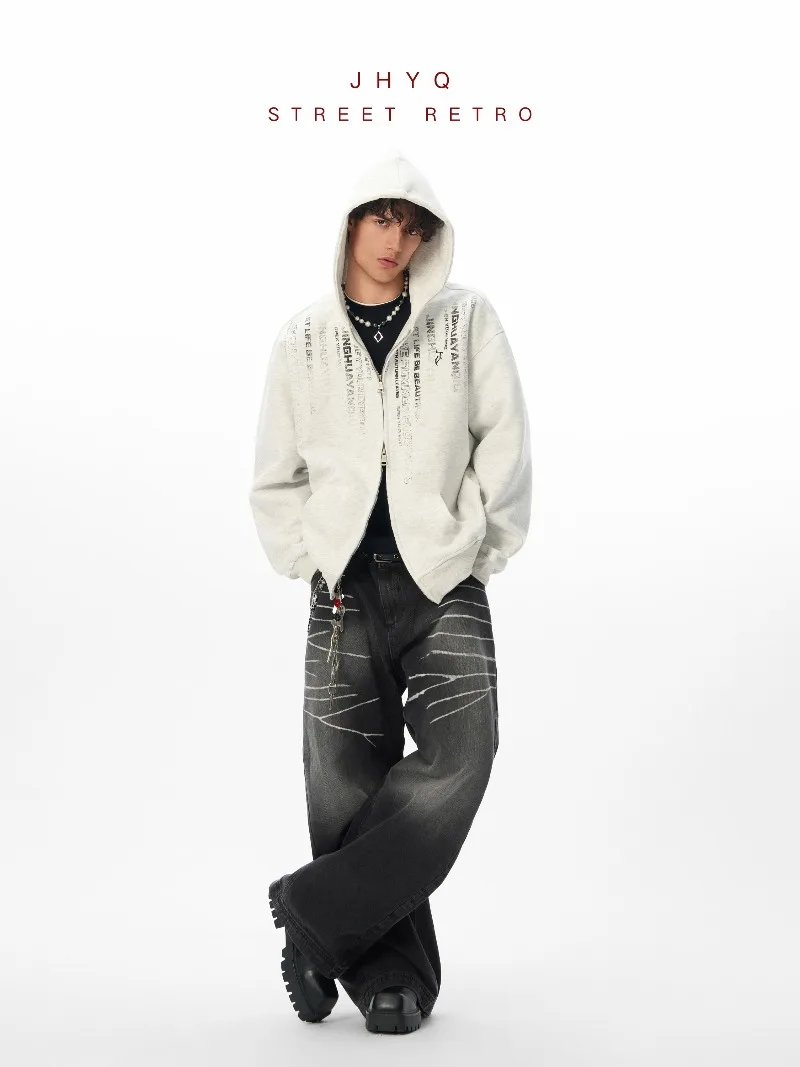 خريف جديد أمريكي شارع العليا موضة الاتجاه مقنعين سترة البلوز فضفاضة عادية تنوعا سترة للرجال #5