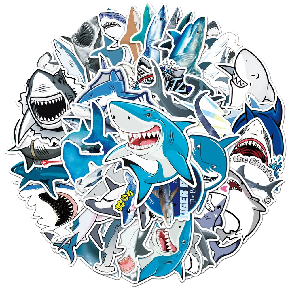 10/30/50pcs Cool Shark Cartoon Stickers Decal DIY Phone Case Stationery Guitar Motorcycle Car Waterproof Fun Classic Toy Sticker